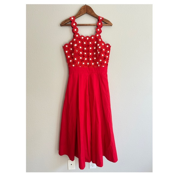Anthropologie Red Midi Dress with White Floral Design - Picture 3 of 5
